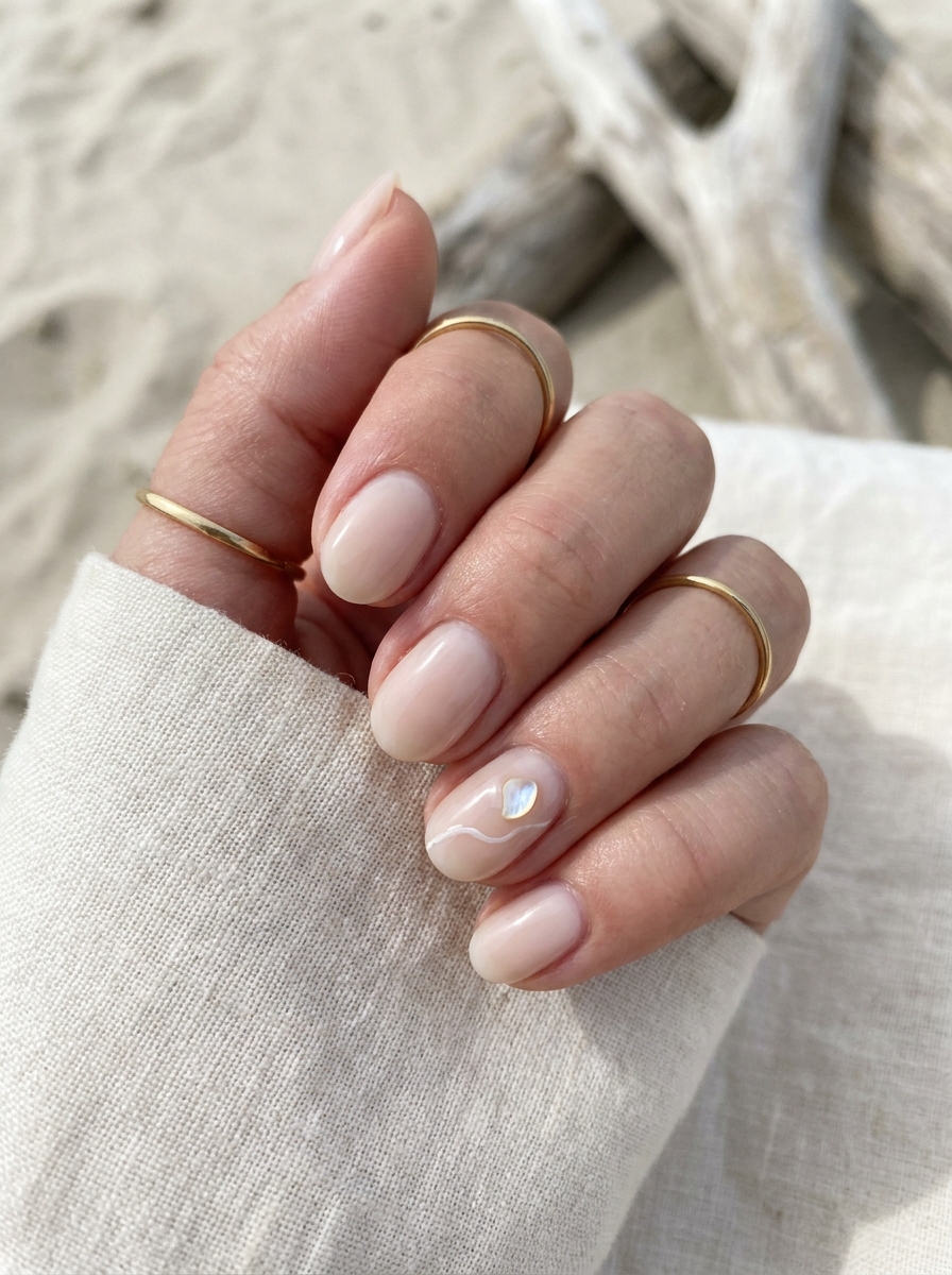 Short Shell Accent Nails mit kleinem Muschel-Detail